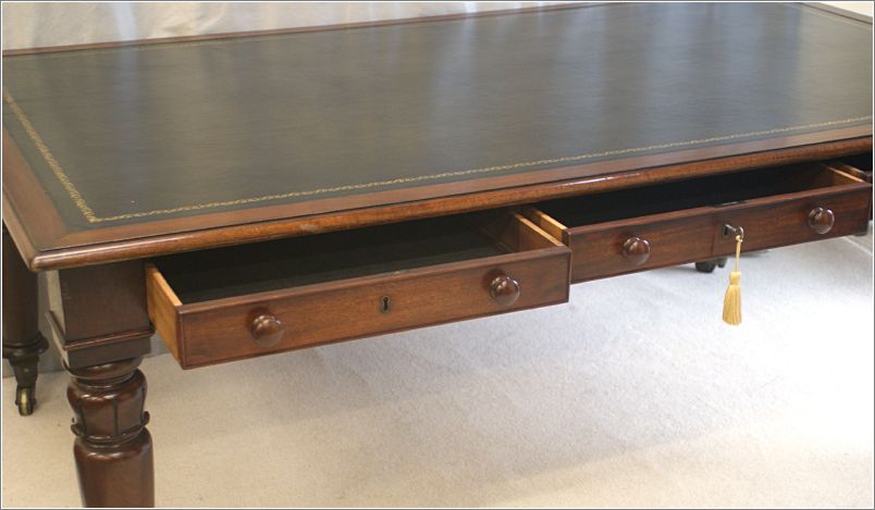 3030 Large Antique Mahogany Library Table Drawers